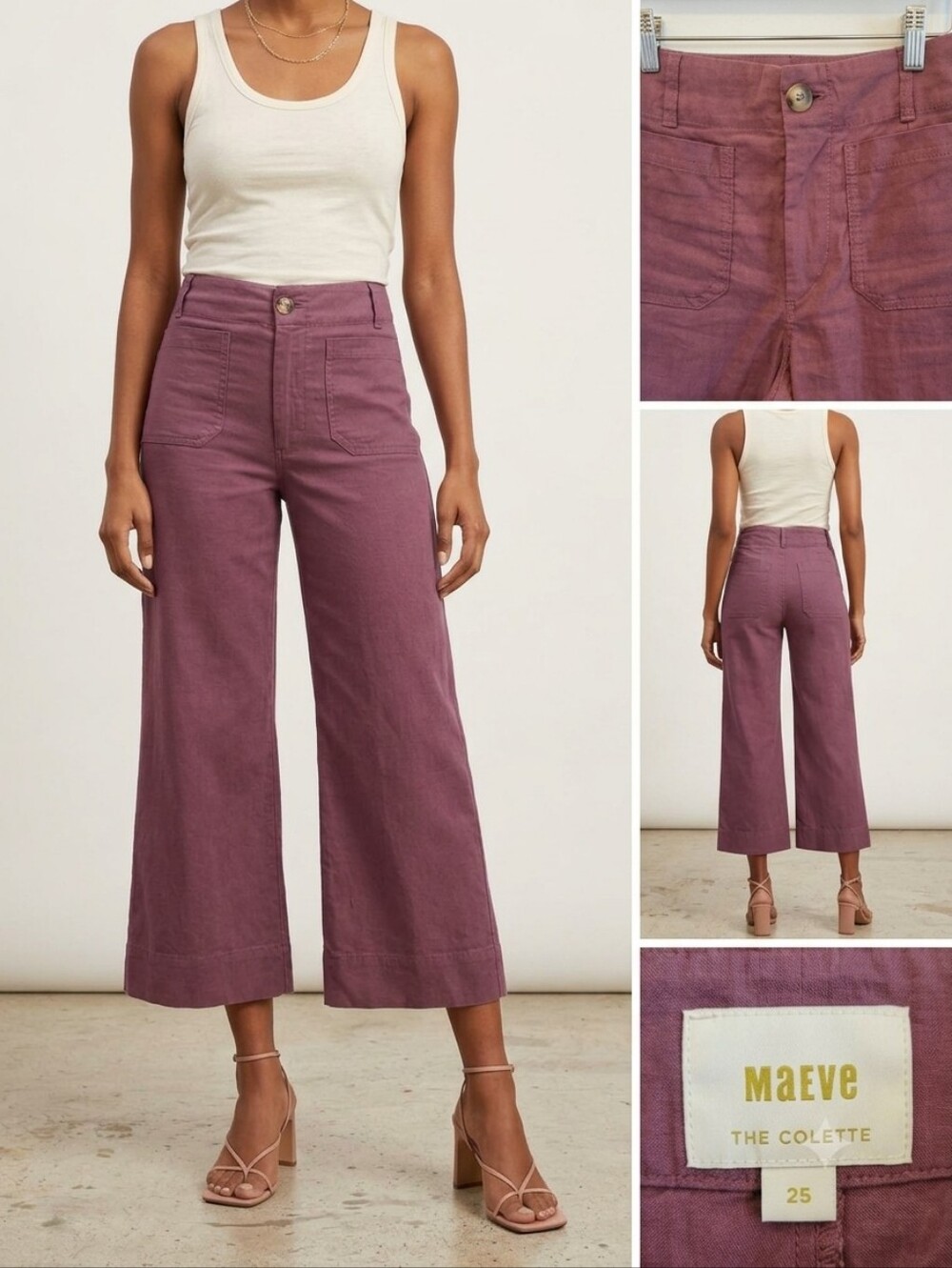 Maeve Anthropologie The Colette Wide Leg Pants Mauve Plum Purple Size 25